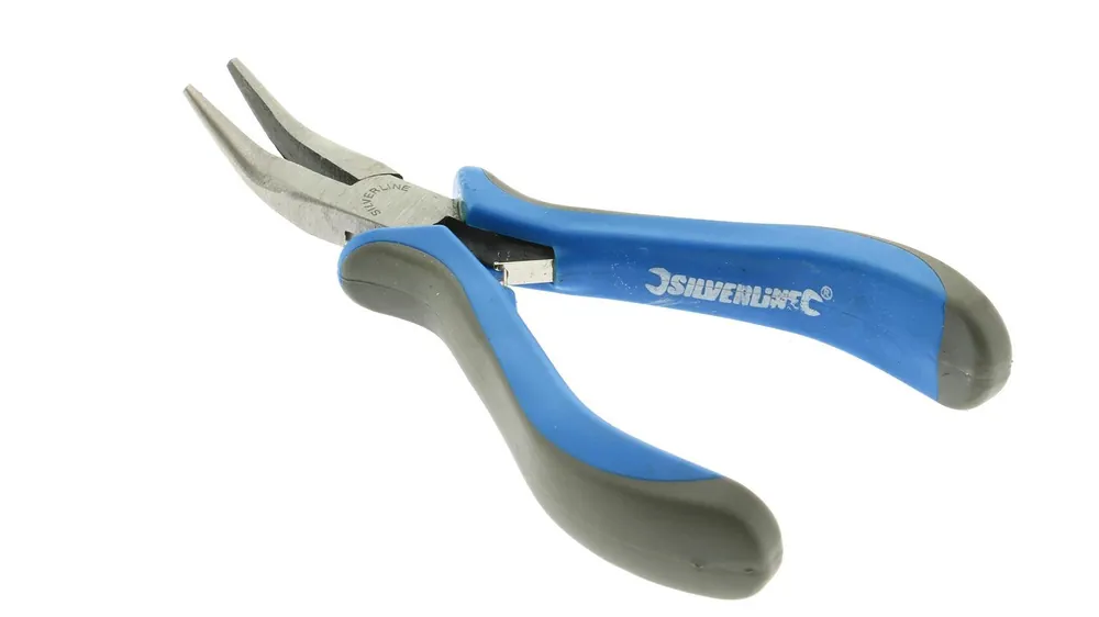 Geprüft Spitzzange Mini Silverline gebogen, 130mm