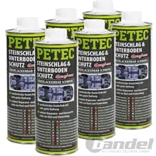 Sonderaktion 6x 1L PETEC STEINSCHLAG UNTERBODENSCHUTZ KAUTSCHUK SAUGDOSE LACKIERBAR SCHWARZ