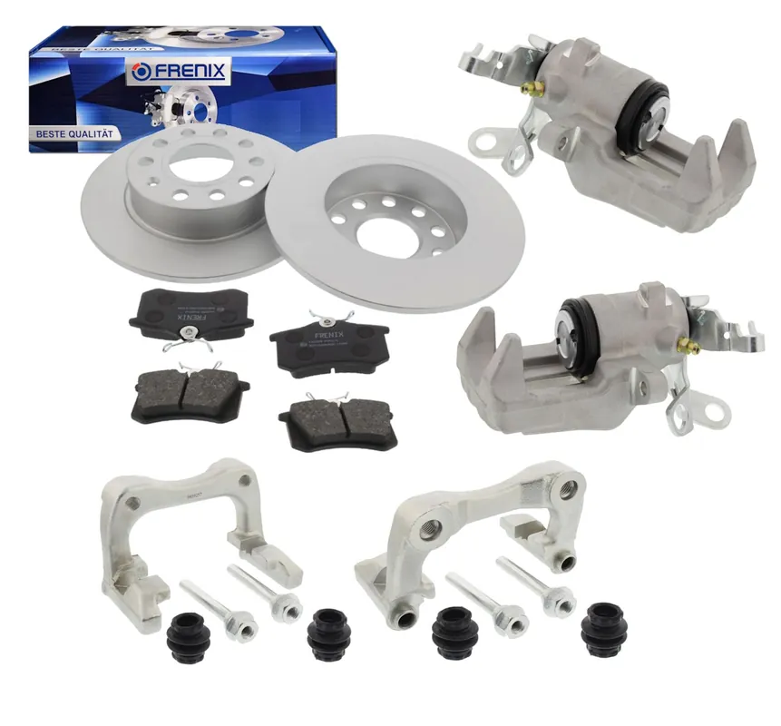 Frenix Bremsensatz, HA, Audi A3 8P, VW Golf 5 + 6, Skoda, 1KD 1KQ inkl. Bremssättel + Bremssattelhalter Schnäppchen